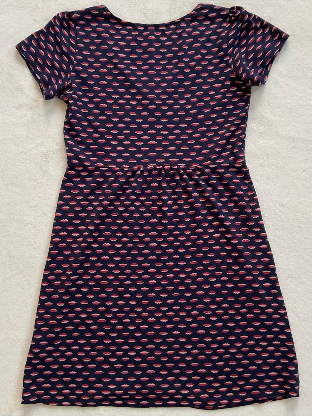 Boden Penelope Lip Print Jersey Dress 4P Petite Navy Pink V Neck - Picture 8 of 13